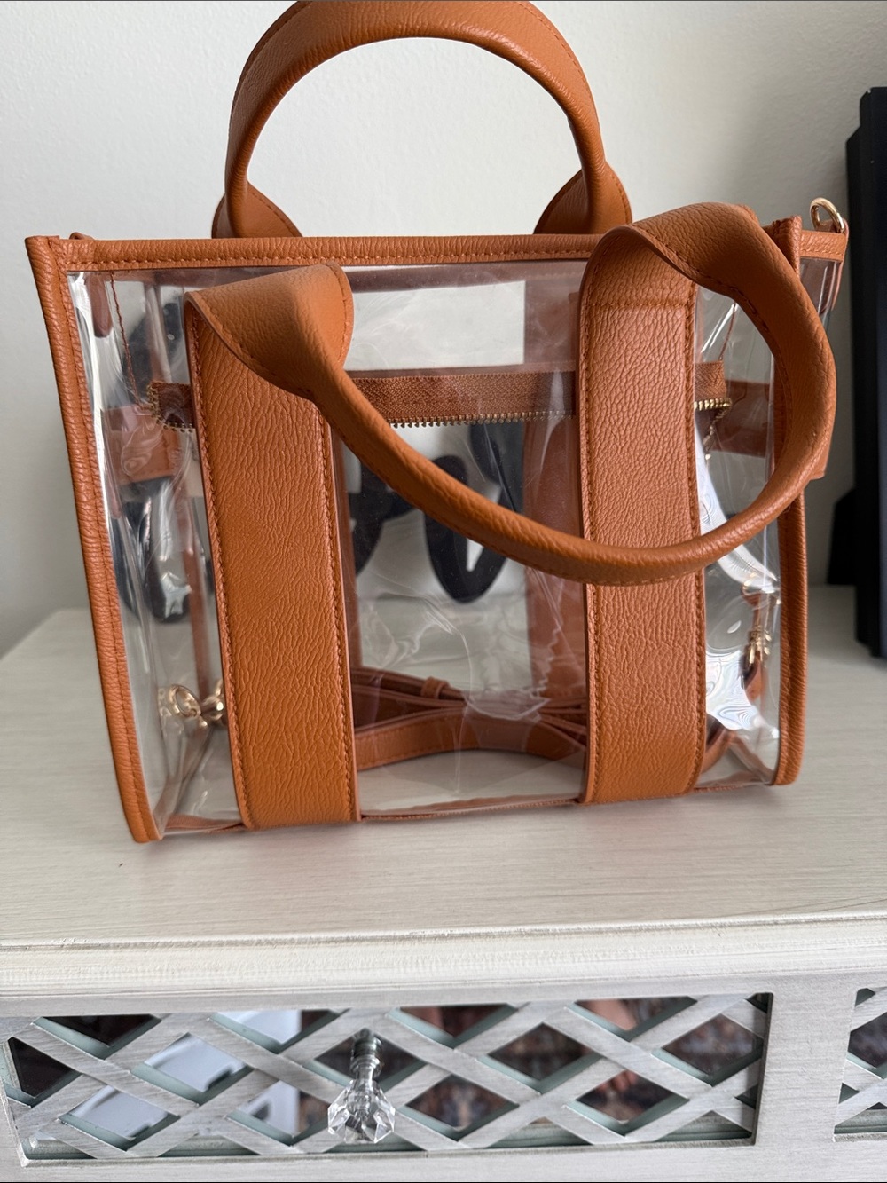 Universal Thread Clear Tote with Tan Trim and Top Handles